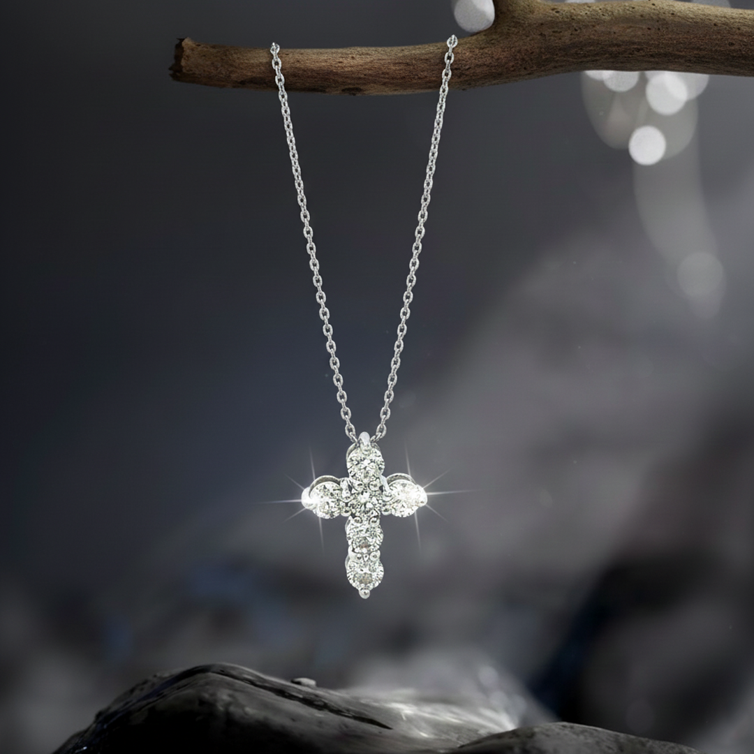 14KT White Gold 2.36 CT Diamond Cross Pendant Necklace