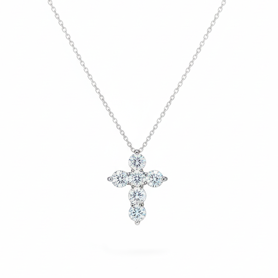 14KT White Gold Diamond Cross Pendant — 3.16 Carats