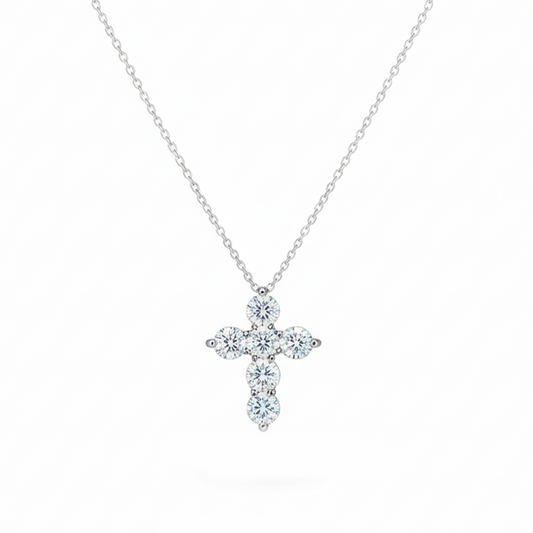 14KT White Gold Diamond Cross Pendant — 3.16 Carats