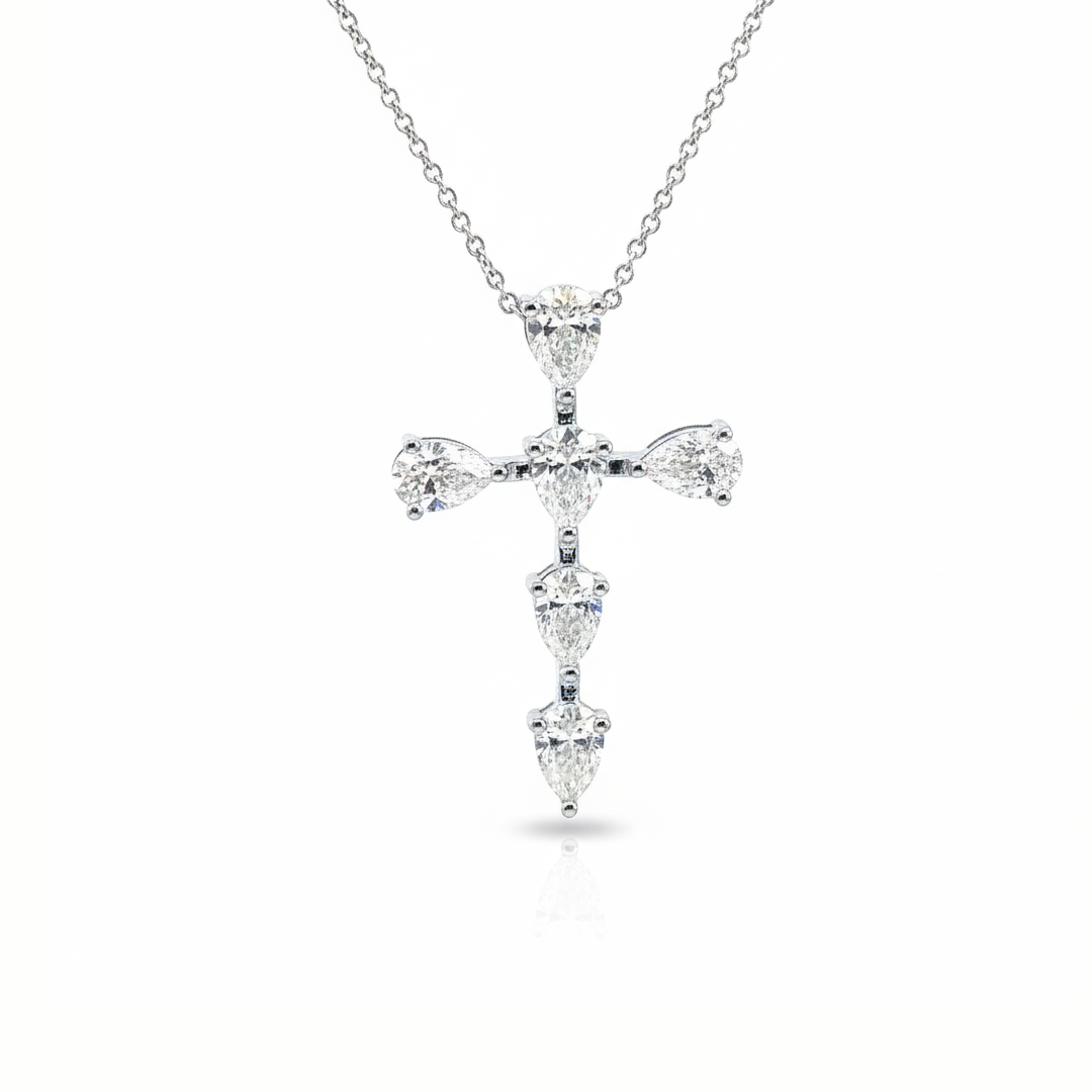 Diamond Cross Necklace in 18K White Gold – 1.17 Carats