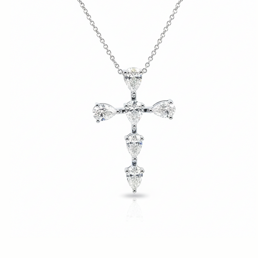 Diamond Cross Necklace in 18K White Gold – 1.17 Carats