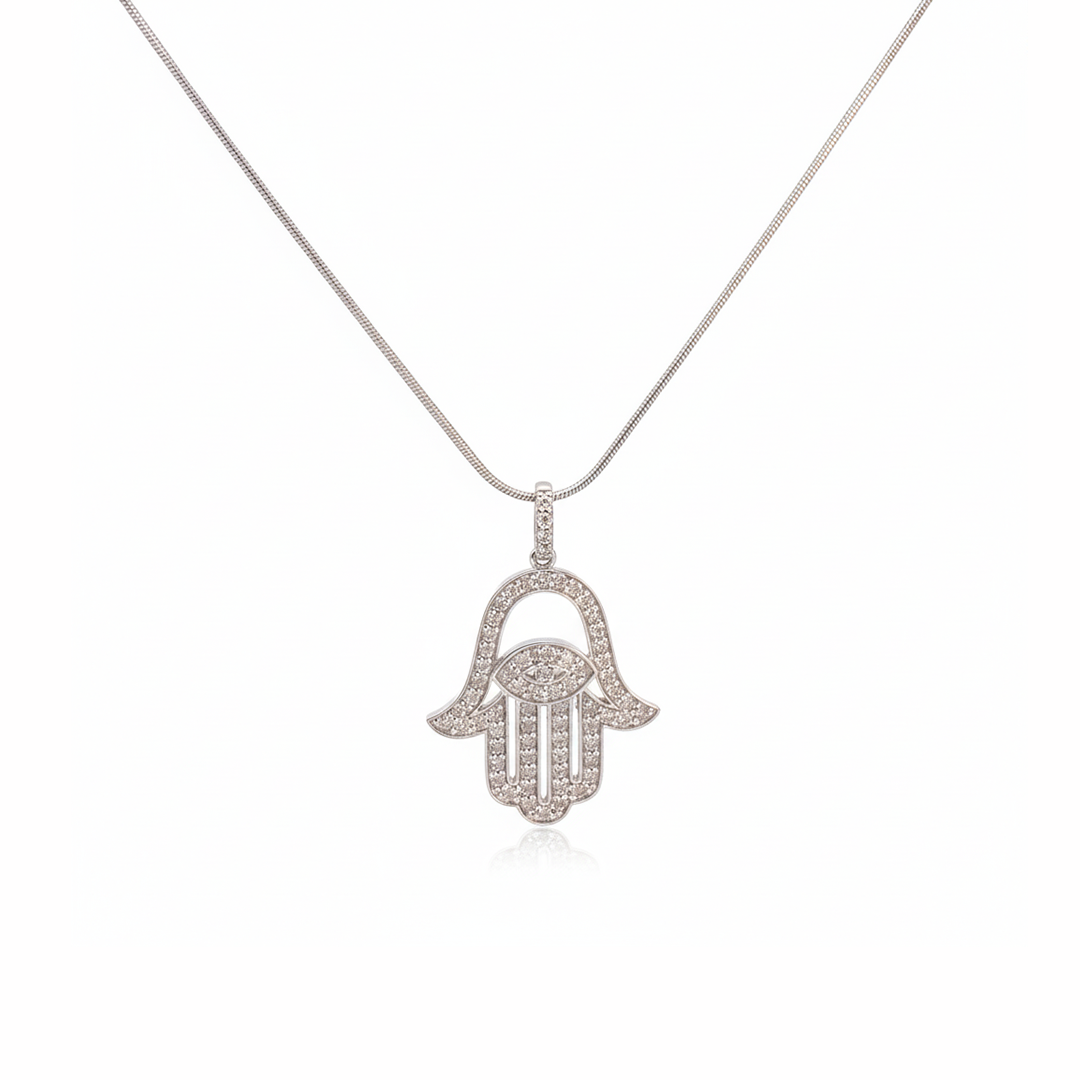 14KT white gold diamond Hamsa pendant (0.75 carats)