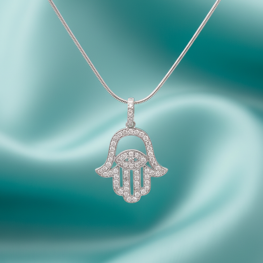 14K White Gold Diamond Hamsa Charm – 0.65 CT