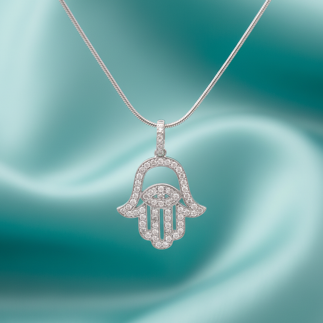 14K White Gold Diamond Hamsa Charm – 0.65 CT