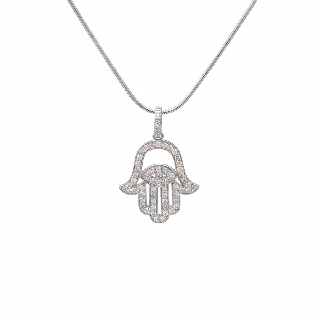 14K White Gold Diamond Hamsa Charm – 0.65 CT