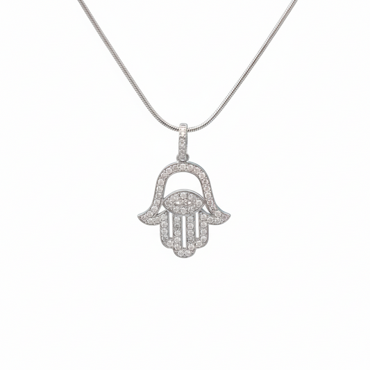 14K White Gold Diamond Hamsa Charm – 0.65 CT