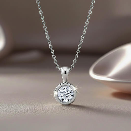 14K Gold 0.31CT Bezel-Set Diamond Solitaire Necklace