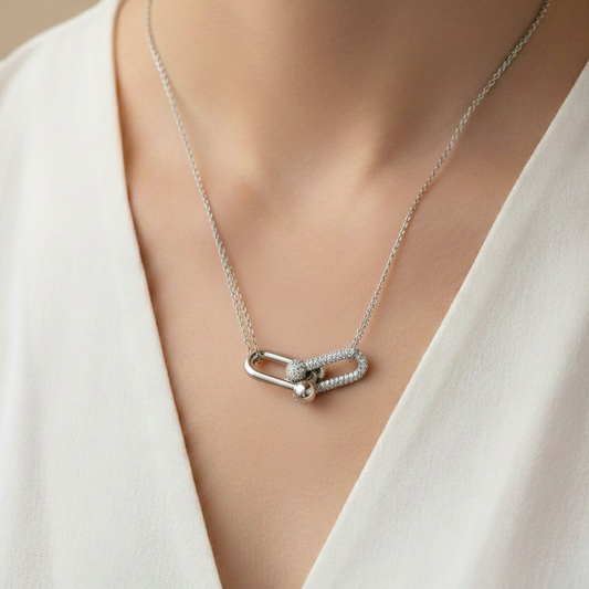 18KT White Gold Diamond Carabiner Pendant Necklace – 1.33 Cts