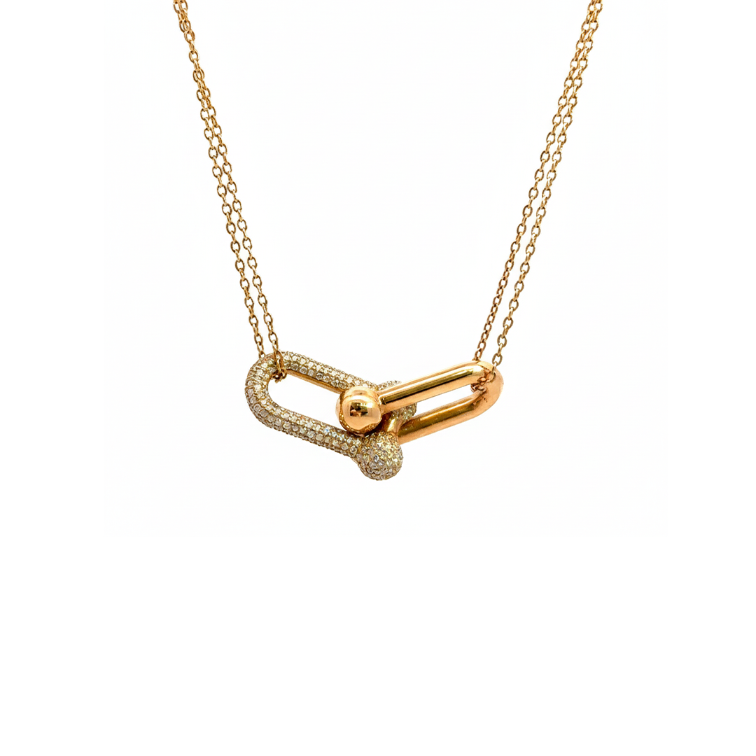 18KT YG Pave Diamond Carabiner Pendant Necklace – 1.33 CTW