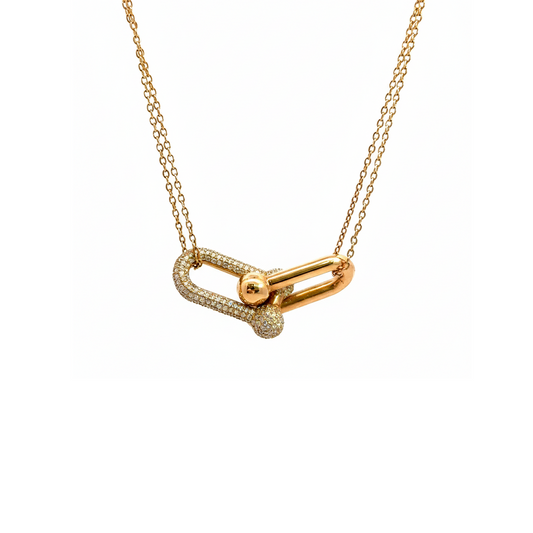 18KT YG Pave Diamond Carabiner Pendant Necklace – 1.33 CTW