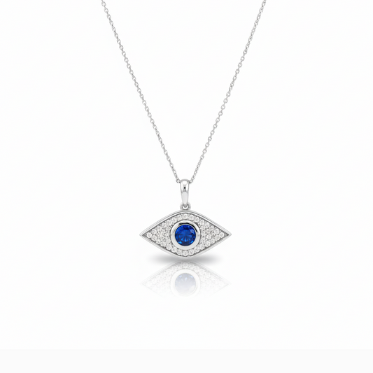 ✨ Diamond (0.14 CT) & Sapphire (0.64 CT) Pendant / 14KT White Gold | SPECIAL ✨