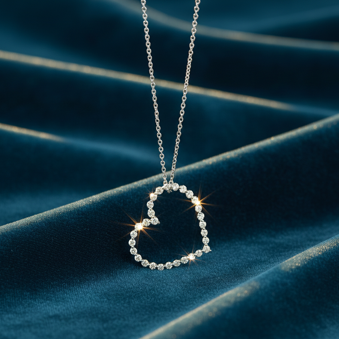 🤍 14KT White Gold Diamond Open Heart Pendant – 0.26 CT