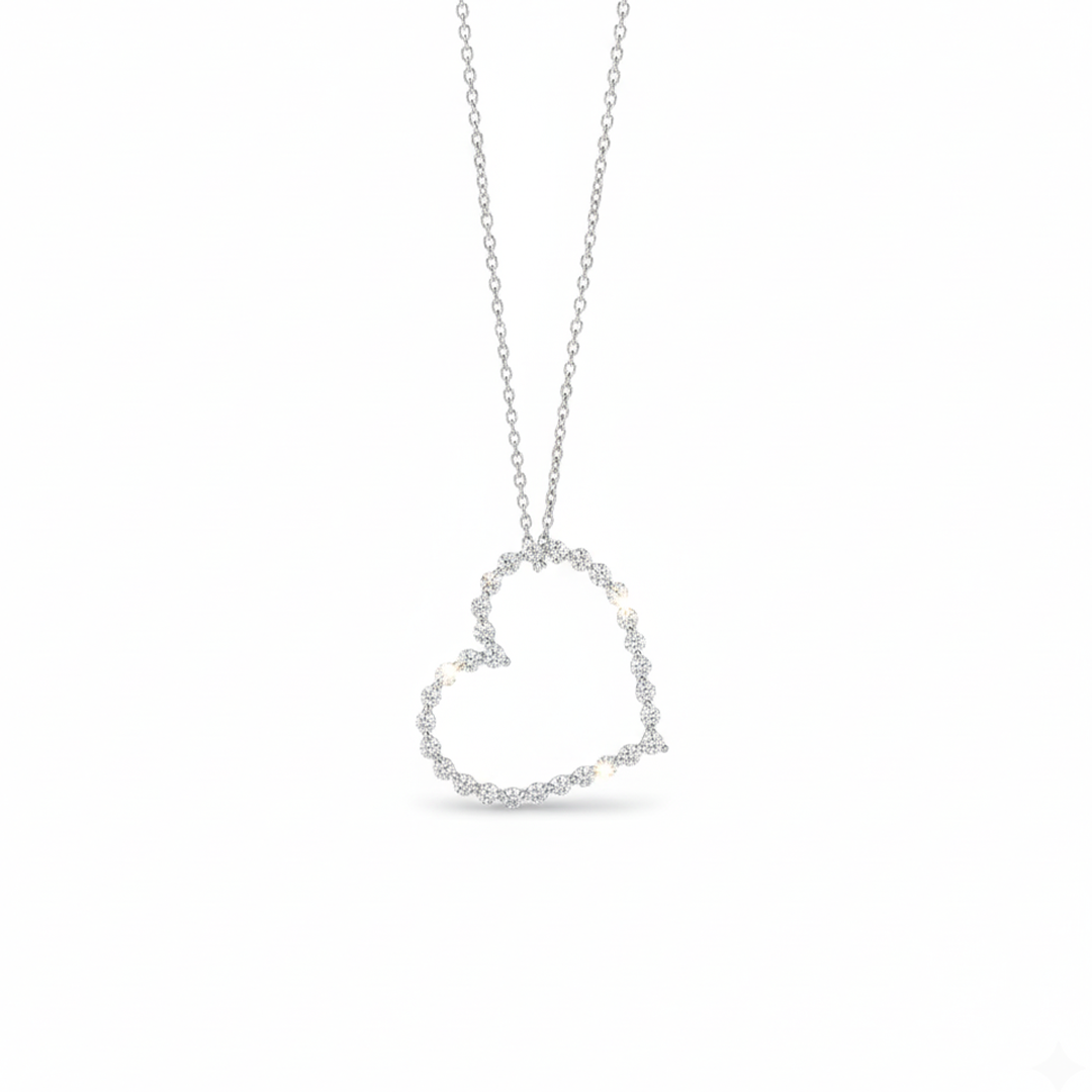 🤍 14KT White Gold Diamond Open Heart Pendant – 0.26 CT
