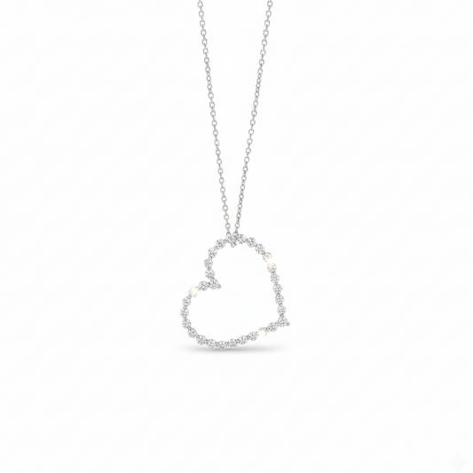 🤍 14KT White Gold Diamond Open Heart Pendant – 0.26 CT