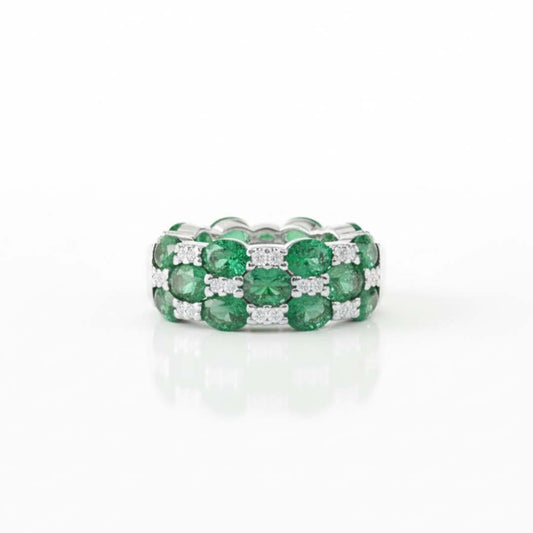14KT White Gold Oval Emerald (1.75 cts) and Diamond (0.08 cts) Band Ring