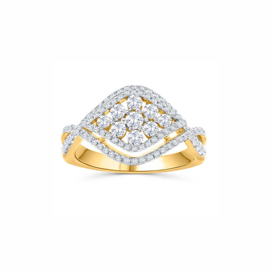 18K Gold Teardrop Diamond Cluster Ring – Split Shank Design, 1.00 Carat Total