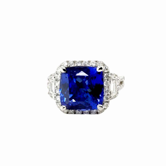 18K Gold Tanzanite & Diamond Masterpiece – 6.17ct Natural Tanzanite, 1.40ct Halo Diamonds