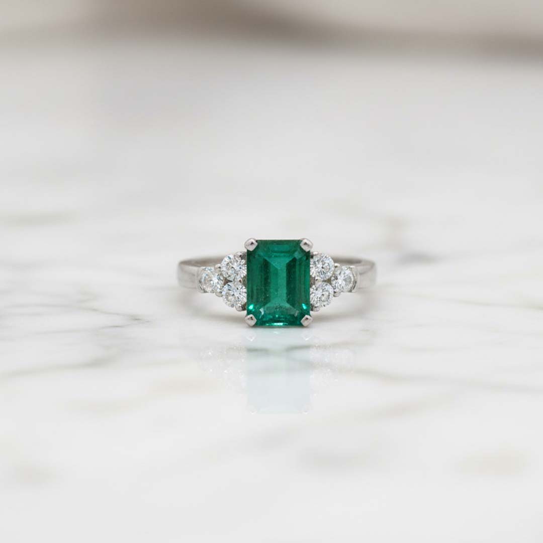 18KT White Gold Emerald-Cut Emerald & Diamond Ring (1.54 ct Emerald / 0.75 ctw Diamonds)