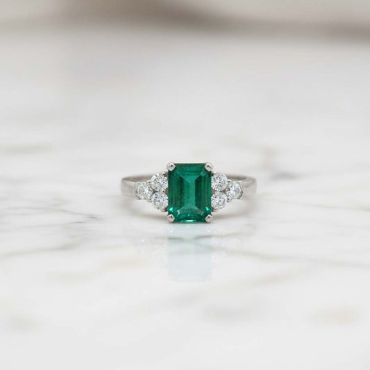 18KT White Gold Emerald-Cut Emerald & Diamond Ring (1.54 ct Emerald / 0.75 ctw Diamonds)