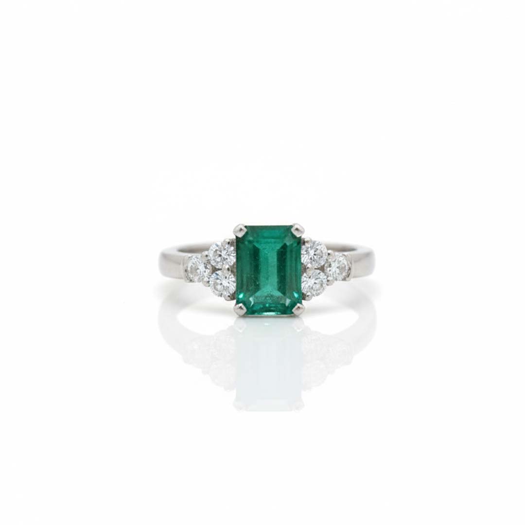 18KT White Gold Emerald-Cut Emerald & Diamond Ring (1.54 ct Emerald / 0.75 ctw Diamonds)