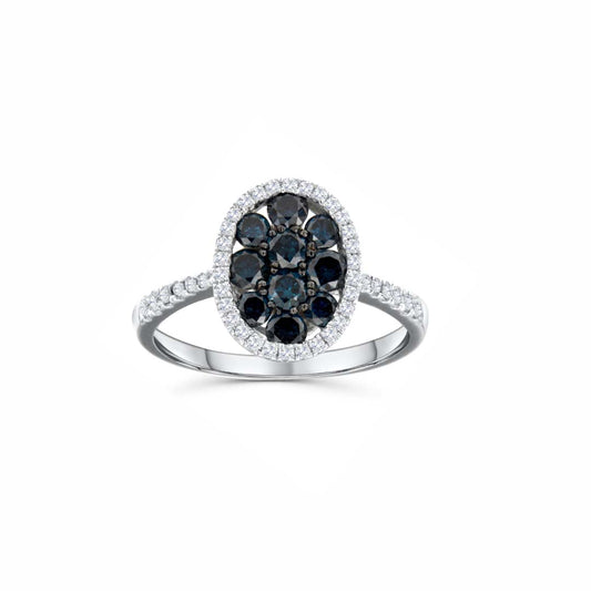 14K White Gold Blue Diamond Halo Ring – 1.39 CT Blue, White Diamond Accents