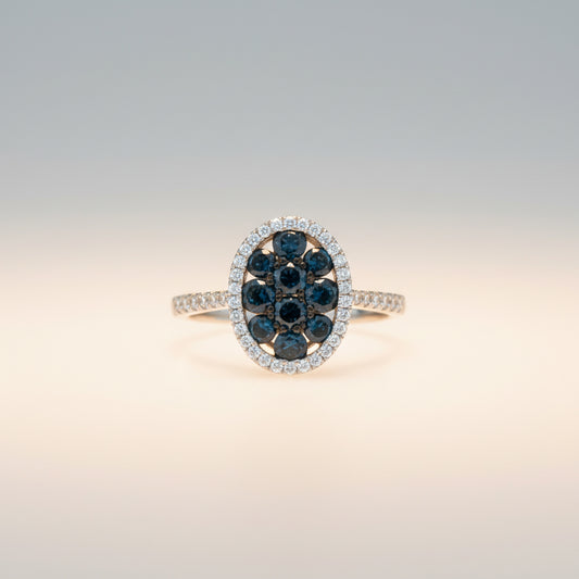 14K White Gold Blue Diamond Halo Ring – 1.39 CT Blue, White Diamond Accents