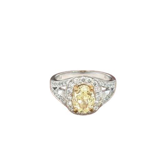 2.00ct Fancy Yellow Oval Diamond Ring in 18K Gold with 1.00ct Halo & Split Shank Diamonds