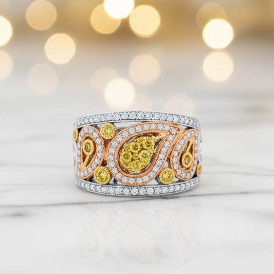 Exquisite 14KT Gold Fancy Yellow Diamond Ring with White Diamond Accents