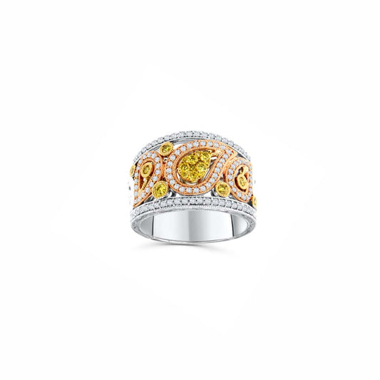 Exquisite 14KT Gold Fancy Yellow Diamond Ring with White Diamond Accents