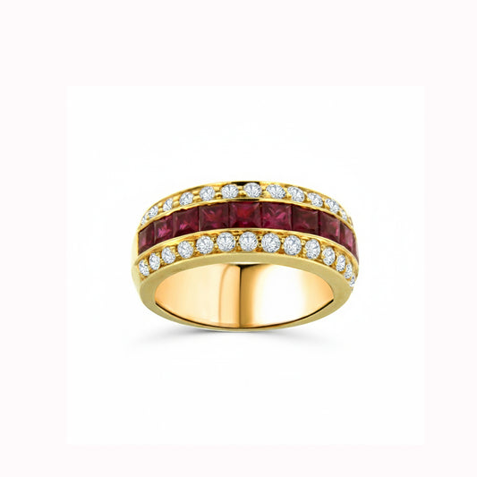18KT Yellow Gold Ruby & Diamond Channel-Set Band (RB: 1.74 CTS | DIA: 0.70 CTS)