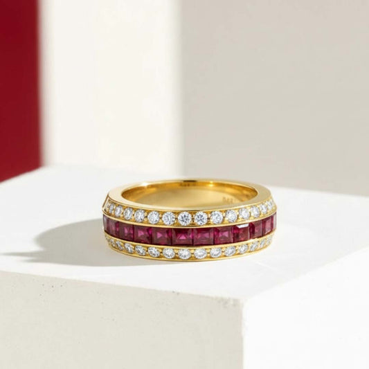 18KT Yellow Gold Ruby & Diamond Channel-Set Band (RB: 1.74 CTS | DIA: 0.70 CTS)