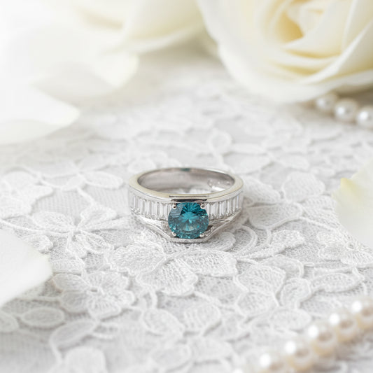 14K White Gold Blue Diamond Baguette Ring – 2.34 CTW Channel Set Modern Luxury