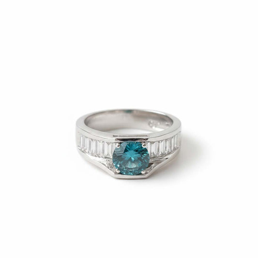 14K White Gold Blue Diamond Baguette Ring – 2.34 CTW Channel Set Modern Luxury