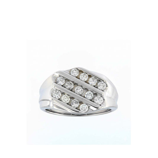 Contemporary Brilliance – Men’s 14KT Gold (2.00 CT. TW. )Diagonal Diamond Row Ring
