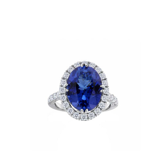 Timeless Elegance: 18K Gold Tanzanite & Diamond Ring – 7.50ct Oval Tanzanite, Diamond Shank Design