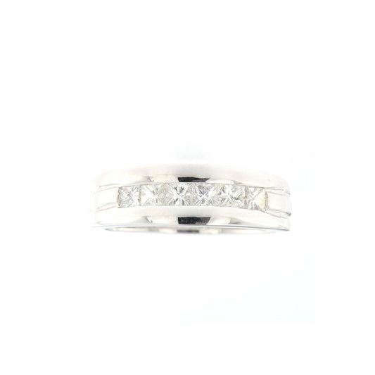Men’s 14KT White Gold Channel-Set Ring with (1.15 CT. TW. )Natural Princess-Cut Diamond