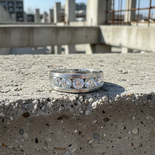 14KT Men’s White Gold Diamond Ring  (2.50 CT. TW ) of Natural Round Diamonds, Channel Set