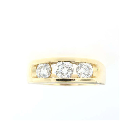 14KT Gold Diamond Ring with 1.55 CT Natural Diamonds – Gold Band with Three Round-Cut Diamonds