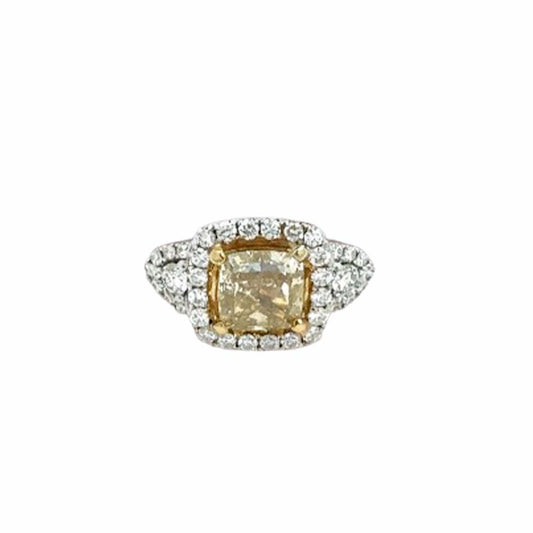 3.00ct Fancy Yellow Cushion-Cut Diamond Ring in 18K Gold with Halo & Pavé Side Diamonds