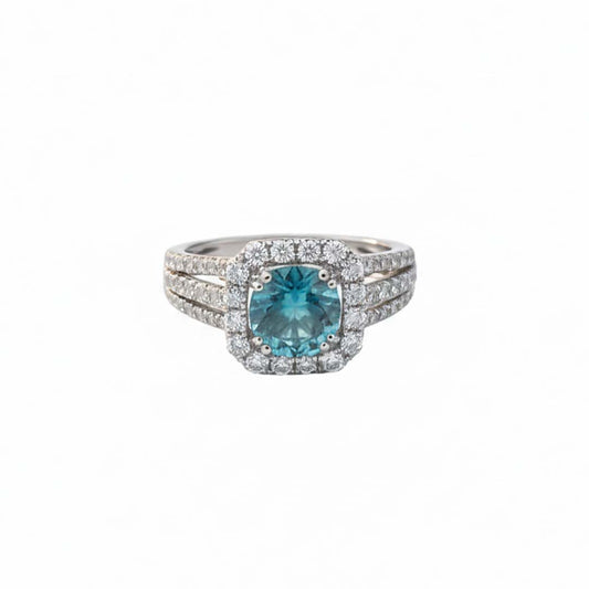 18K Gold Blue Diamond Halo Ring – 2.59 CTW Split Shank Modern Luxury Design