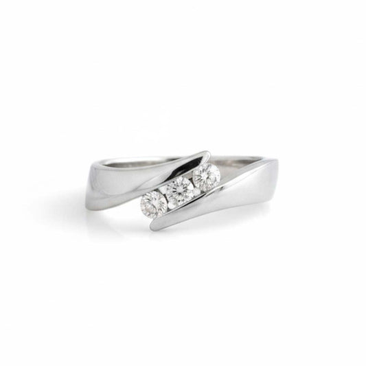 14K White Gold Three-Stone Diamond Ring – 0.40 Total Carats of Timeless Modern Elegance