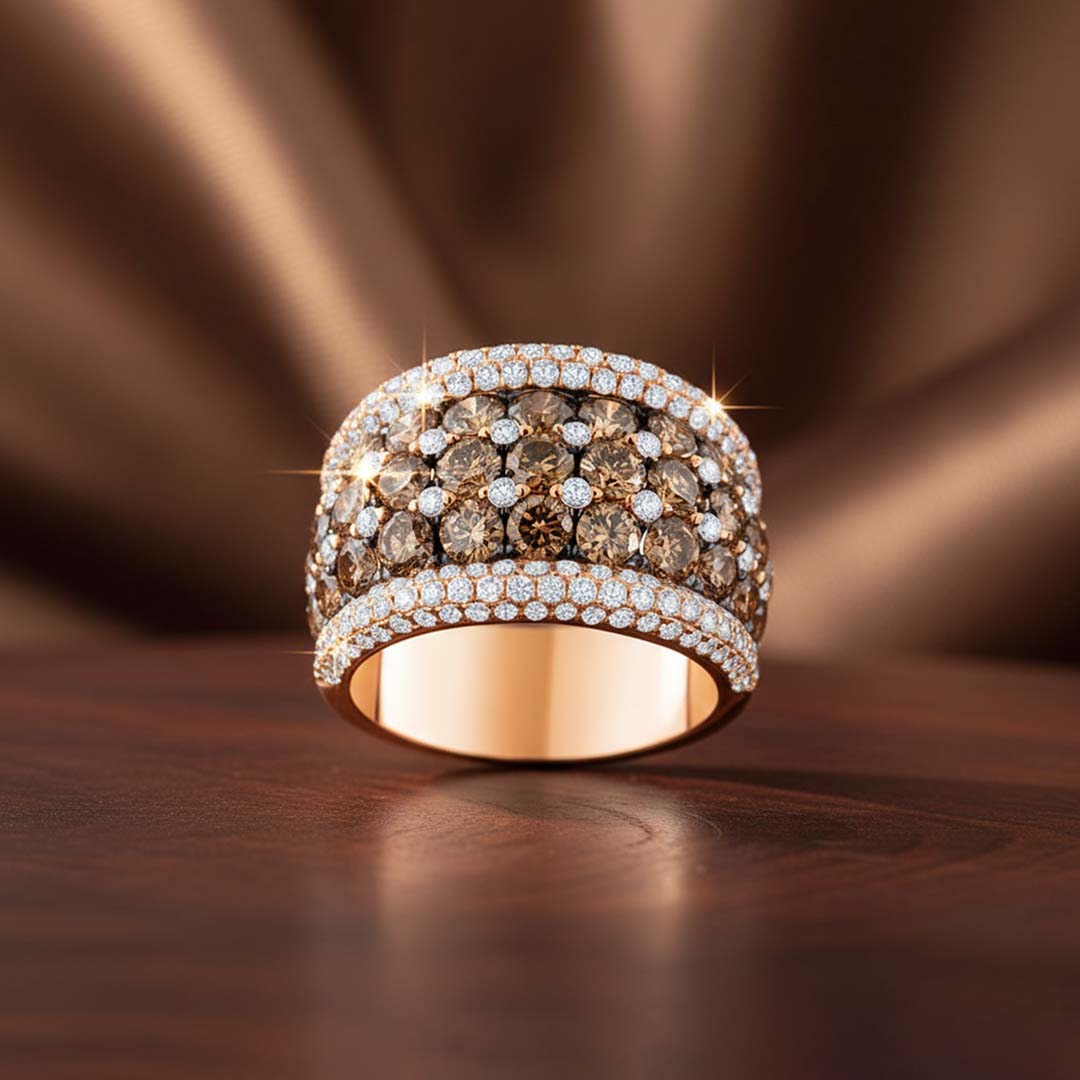 14KT Rose Gold Ring with 3.68ct Cognac Diamonds & 1.31ct White Diamonds