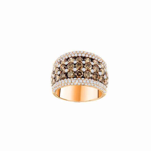 14KT Rose Gold Ring with 3.68ct Cognac Diamonds & 1.31ct White Diamonds