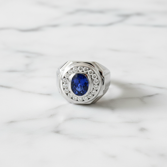 Men’s 14KT Gold Ring with 3.50ct Tanzanite Center & 1.10ct Diamond