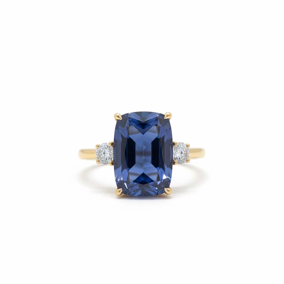 14KT Yellow Gold Radiant Cut Tanzanite Ring – 8.00CT Center Stone with 0.60CT Diamond Accents