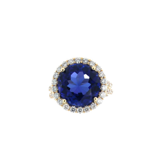 Timeless Radiance: 14K Gold Tanzanite & Diamond Halo Ring – 11.07ct Natural Oval Gemstone