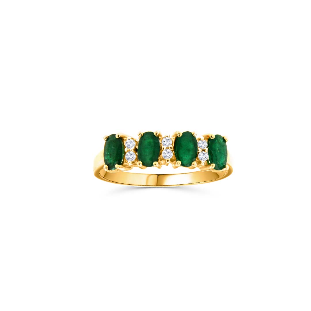 14KT Yellow Gold Oval Emerald (0.89 cts) and Diamond (0.10 cts) Band Ring