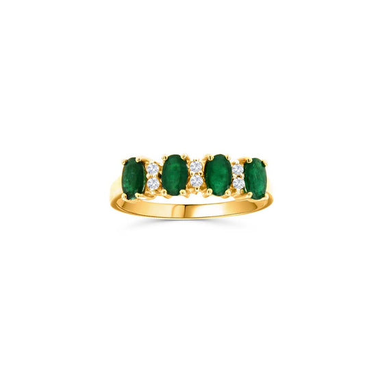 14KT Yellow Gold Oval Emerald (0.89 cts) and Diamond (0.10 cts) Band Ring