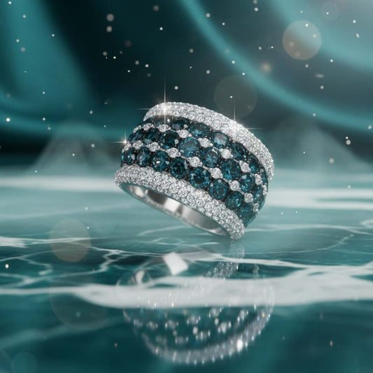 14K White Gold Blue and White Diamond Statement Ring – 3.23ct Blue & 1.36ct White Diamonds