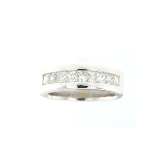 14KT Men’s White Gold Ring Featuring 2.00 Carats of Princess-Cut Diamonds in a Seamless Channel Setting